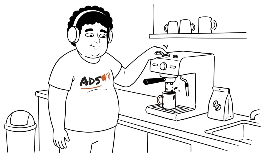 The ads specialist making coffee while deciding which searches are worth paying for