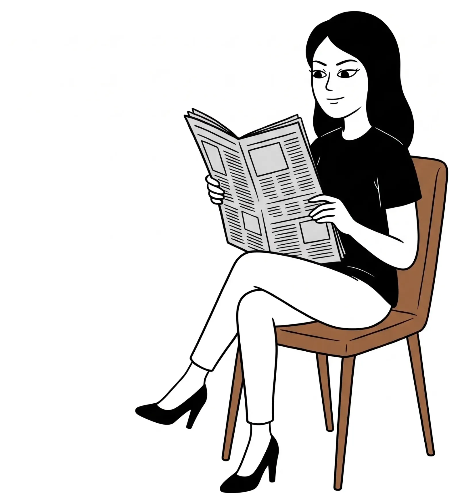A woman reading a newspaper in a chair, while headlines from our guides rise out of the paper